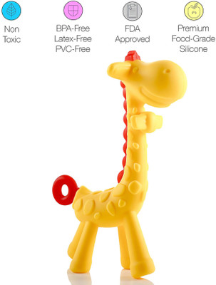 Mahikrite Baby Giraffe Teether Non-Toxic BPA-Free Silicone Safe and Flexible Teething Toy for Infant Toddler Teether(Yellow 1)