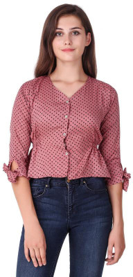 Ameeha Casual Regular Sleeve Self Design Women Pink Top