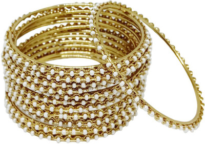 Chrishan Alloy Pearl Gold-plated Bangle Set