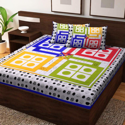 shilpi impex 150 TC Cotton Double Printed Flat Bedsheet(Pack of 1, White)