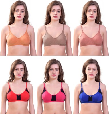 AKHIYAAN Cotton Fabric Women Full Coverage Non Padded Bra(Multicolor)