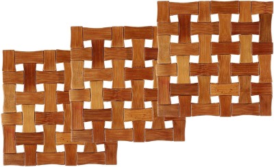 KUBER INDUSTRIES Square Bamboo Coaster Set(Pack of 3)