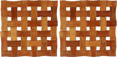 KUBER INDUSTRIES Square Bamboo Coaster Set(Pack of 2)