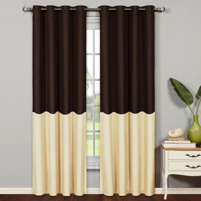 Story@home 215 cm (7 ft) Door Silk Curtain (Pack Of 2)(Brown, Solid)