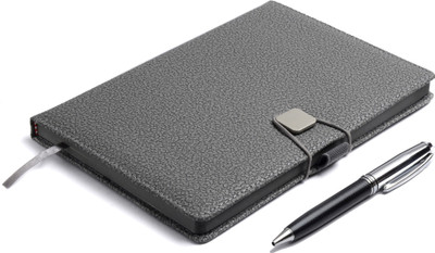PAPERLLA DIARY CHARCOAL GREY UNDATED NOTEBOOK- Elegant Faux Leather A5 To Do List Planner to Nourish your daily appointment with Stylish Elastic Lock and Pen. A5 Diary Ruled 180 Pages(Grey)