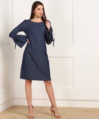 AND Women Shift Blue Above Knee/Mid Thigh Length Dress