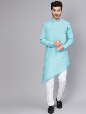 See Designs Men Solid Asymmetric Kurta(Light Blue)