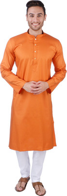 Rajubhai Hargovindas Men Solid Straight Kurta(Orange)
