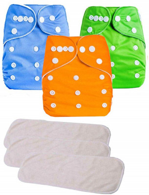 Chinmay Kids Reusable Washable Cotton Cloth Diaper -Combo of 3 Pieces With 3 Inserts