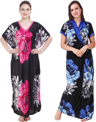 YUALIN CREATION Women Nighty with Robe(Multicolor)