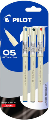 Pilot Hi-Techpoint 05 (1Blue + 1Black +1Red) Roller Ball Pen(Pack of 3)