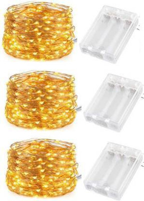 MANSAA 50 LEDs 5 m Gold, Yellow Steady Water Drop Rice Lights(Pack of 3)