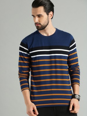 Roadster Striped Men Round Neck Dark Blue T-Shirt