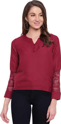 MAYRA Party Full Sleeve Lace Women Maroon Top