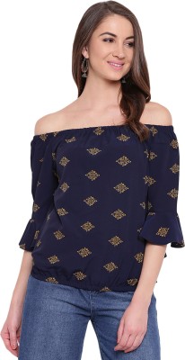 MAYRA Casual 3/4 Sleeve Printed Women Dark Blue Top