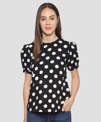 Van Heusen Casual Puff Sleeve Printed Women Black Top