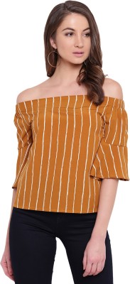 MAYRA Party 3/4 Sleeve Striped Women Yellow Top