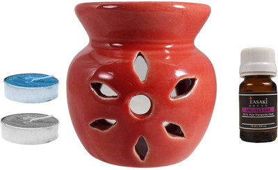 Lasaki Oil Burner Diffuser for Home Regular Ceramic Aroma Burner (Color:Red)(Tl Diffuser verysmall red)scented oil and candles(2 piece)free Diffuser Set Oil Burner Diffuser for Home Regular Ceramic Aroma(1 Units)