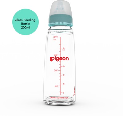 Pigeon GLASS FEEDING BOTTLE PALEWITH ADD NIPPLE M - 200 ml(PALE BLUE)