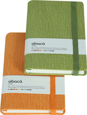 comma A6 Size Hard Bound Notebook A6 Notebook Single Ruled 192 Pages(Green, Orange, Pack of 2)