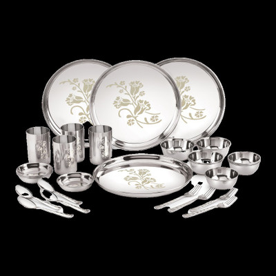 uddhav gold Pack of 28 Stainless Steel Uddhav Gold Collection Stainless Steel Heavy Classic Touch 28 pcs Dinner Set (Weight 5 kg) (28) Dinner Set