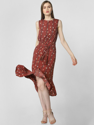 VERO MODA Women Fit and Flare Maroon Midi/Calf Length Dress