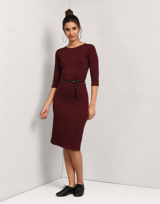 METRONAUT Women Sheath Maroon Midi/Calf Length Dress
