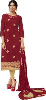 Blissta Chanderi Dyed, Embroidered Kurta Fabric