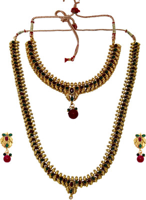 MissMister Brass Gold-plated Green, Red Jewellery Set(Pack of 1)