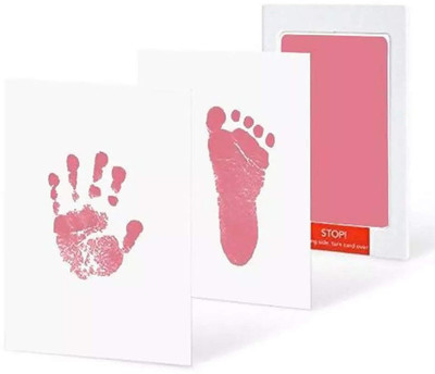Grab Classy 0-6 Months Ink Less Baby Hand print and Baby Foot print Ink Pad with Imprint Cards Keepsake(Pink)