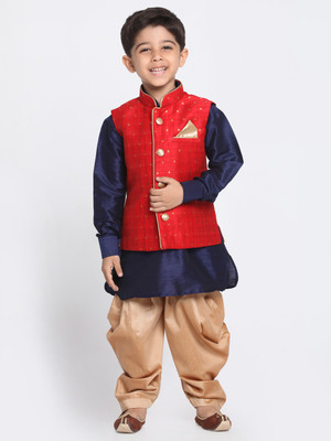VASTRAMAY Boys Festive & Party Ethnic Jacket, Kurta and Dhoti Pant Set(Maroon Pack of 2)