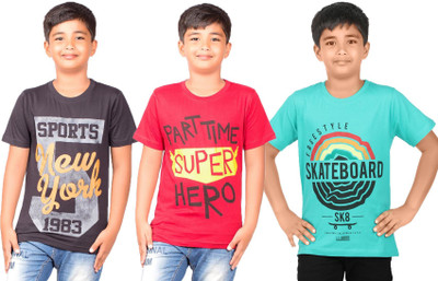 Sevnix Boys Printed Pure Cotton Regular T Shirt(Red, Pack of 3)