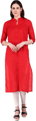 Tap in Women Solid Straight Kurta(Red)