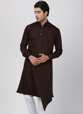 VASTRAMAY Men Solid Asymmetric Kurta(Brown)
