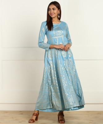 Biba Women Floral Print Ethnic Dress KurtaBlue