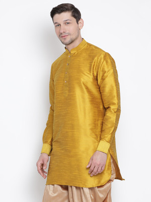 VASTRAMAY Men Solid Pathani Kurta(Yellow)