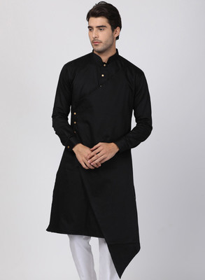 VASTRAMAY Men Solid Asymmetric Kurta(Black)