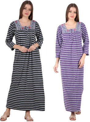 Natkhat Radha Women Nighty Set(Grey, Purple, Black)