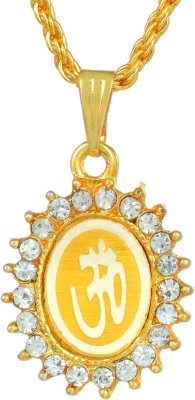 MissMister Gold Plated CZ Studded OM Pendant Chain Necklace Gold-plated Cubic Zirconia Brass Pendant