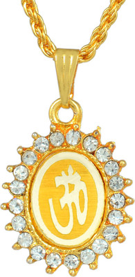 Dzinetrendz Gold plated CZ studded OM pendant chain necklace jewellery Gold-plated Cubic Zirconia Brass Pendant