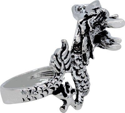 MissMister Oxidised Antique Finish Brass, Crouching Attack Mode, Full Dragon Design,Finger Ring Men Women Latest Fashion Brass Silver Plated Ring