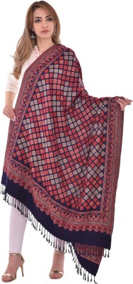 BAISA Wool Geometric Print, Woven, Printed Women Shawl(Dark Blue)