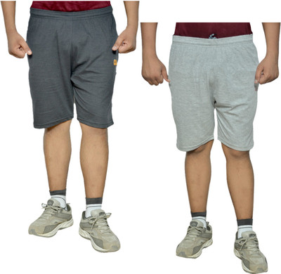 IndiWeaves Solid, Self Design Men Grey Regular Shorts