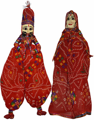 eGharonda Handmade, Kathputli, Rajasthani Dolls Art for Home Décor Decorative Showpiece  -  36 cm(Wood, Red)
