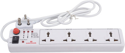 Anchor By Panasonic Spike Guard - 4 Universal Shutter Socket with Single Switch and 1.5 meters cord 4 Socket Extension Boards(White) Anchor By Panasonic Spike Guard - 4 Universal Shutter Socket with Single Switch and 1.5 meters cord 4 Socket Extension Boards(White)