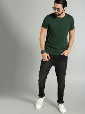 Roadster Solid Men Round Neck Green T-Shirt