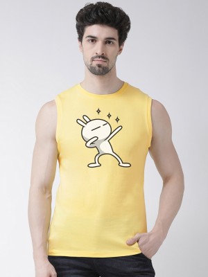 FRISKERS Printed Men Round Neck Yellow T-Shirt