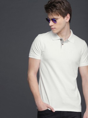 WROGN Solid Men Polo Neck White T-Shirt