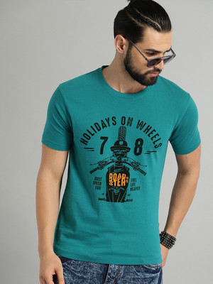 Roadster Printed Men Round Neck Green T-Shirt