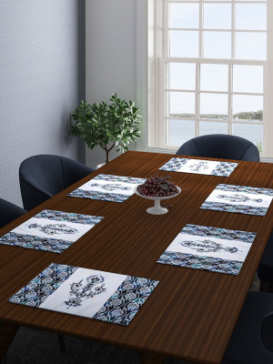 ROMEE Rectangular Pack of 6 Table Placemat(Blue, Cotton)